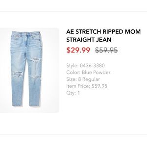 American Eagle stretch ripped mom straight jeans
